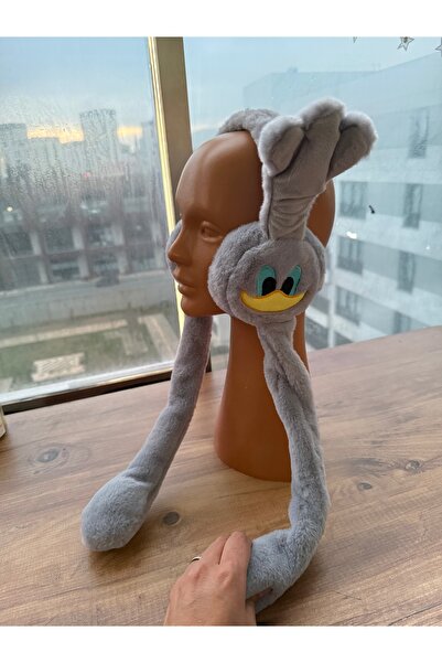 Blotch سماعة رأس من القطيفة اللطيفة ذات اللون الرمادي المنفوش مع أذنين مجسمة