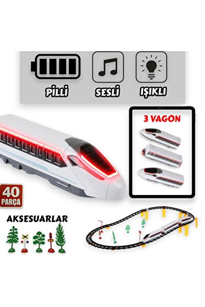 YILDIRIM OYUNCAK Pilli Otomatik Giden Müzikli Işıklı Aksesuarlı Manyetik Oyuncak Tren - 40 Parça 308 cm Tren Seti