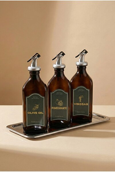 Frolde Çelik Stantlı Amber Zeytinyağı Sıvıyağ Sirke Şişesi Yağdanlık Vintage ...
