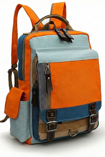 Cappadocia Vintage 4012 أزرق برتقالي يومي ساعي البريد صغير الظهر عبر حزام الكتف 14 بوصة حقيبة كمبيوتر محمول قطن جبردين