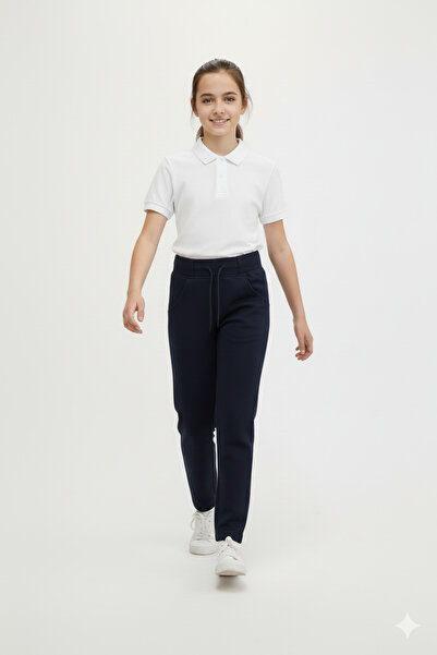 ZACHARIUZ Unisex Ribanalı Bağcıklı Lacivert Okul Pantolonu