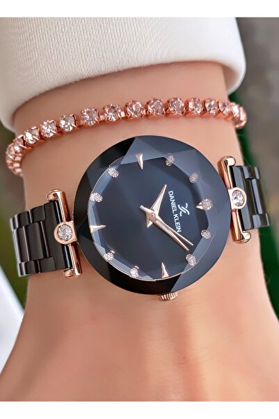 Daniel Klein Marka Rose Siyah Renk Su Geçirmez 2 Yıl Garantili Kadın Kol Saati - Bileklik Hediyeli