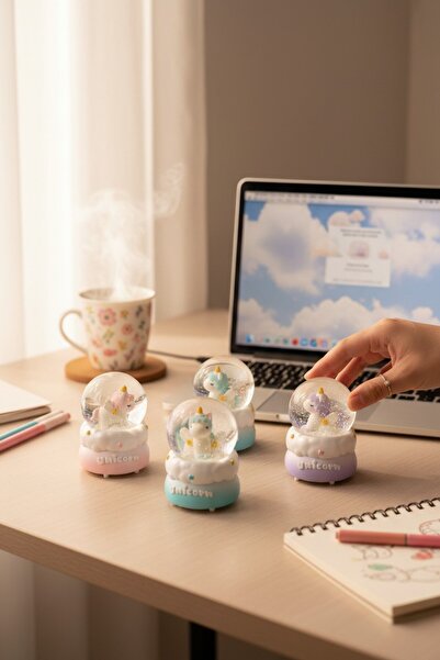 Binbirdemet Mini Işıklı Unicorn Kar Küresi 4 cm