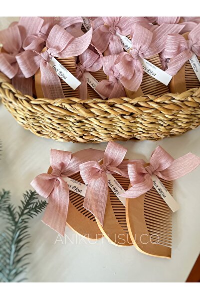 Anı Kutusu Fiyonk Kurdele Süslemeli Ahşap Tarak -Söz, Nişan, Kına, Doğum Hedi...