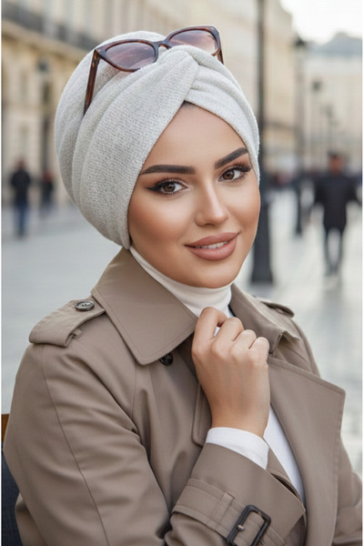 Aişe tesettür Beyaz Triko Kışlık Burgu Bone