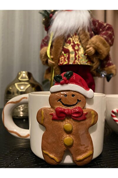 Malessy El Yapımı Kurabiye Adamlı Seramik Yılbaşı Kupa, Christmas Noel Hediye Kupa, Yeni Yıl Hediyesi
