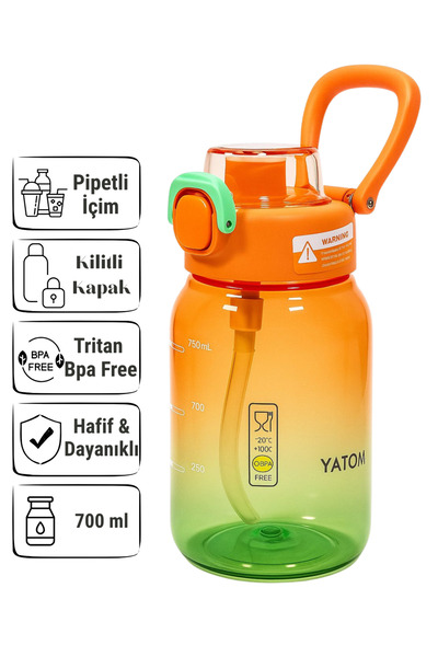 ORVO Tritan Matara – 700 ml Pipetli, Kilitli Kapaklı, Taşıma Askılı Su Matara...