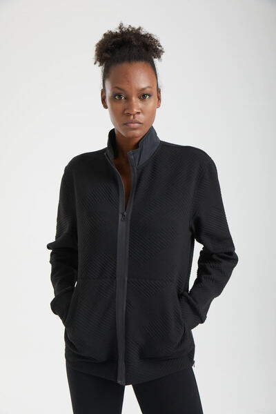 IMBUE Herringbone Quilted Parachute Collar Zippered Black Jacket