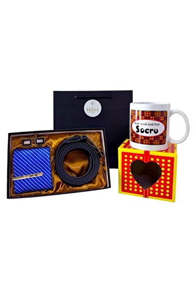 velve Elegance Gift Package for father-in-law, tie set, pin, buttons, belt and mug "For the best father-in-law"