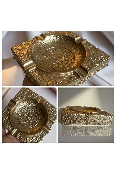 Gold Kare Desenli Kül Tablası (Premium)