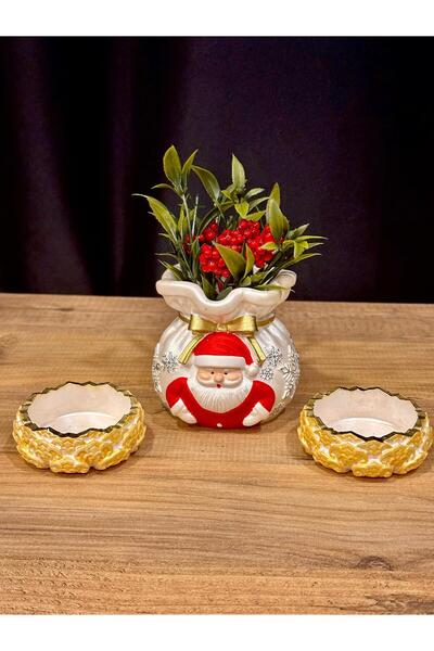 Aren müzik Yeni Yıl Hediyelik Kokinalı Noel Baba Vazo ve Yaldızlı Set
