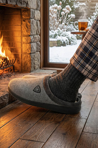 GEZER Men's Winter Plush Comfortable Insole Pu Bottom Sole Home Garden Gondola Slippers