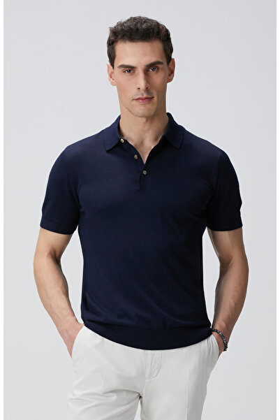 Network Lacivert Polo Yaka Triko Kazak