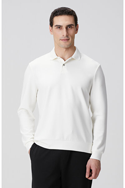 Network Kırık Beyaz Polo Yaka Çıtçıtlı Sweatshirt