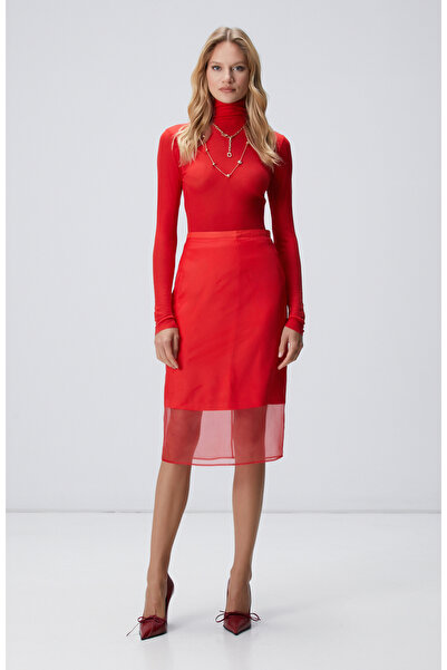 Network Kırmızı Midi Organze Etek