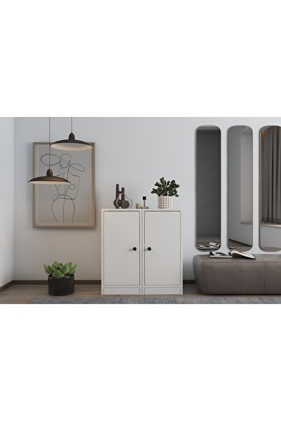 Nettrends Iki Kapaklı Raflı Beyaz Ayakkabılık Çıtasız Ayk-1055-ç