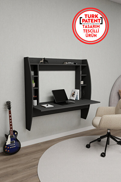 ARNETTİ Buğlem Duvara Monte Çalışma Masası – Antrasit Renkli, Kompakt Bilgisayar Masası