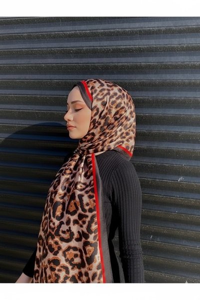 ŞALCIEŞARP İthal Ipek Vual Şal, Leopar Desenli Vual Ipek Şal