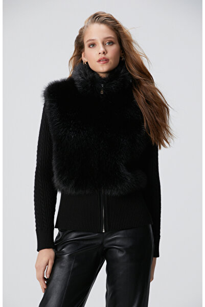 Network Siyah Suni Kürk Detaylı Triko Mont