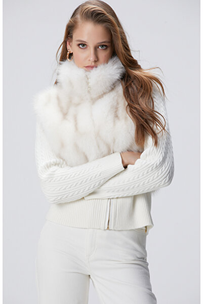 Network Kırık Beyaz Suni Kürk Detaylı Triko Mont