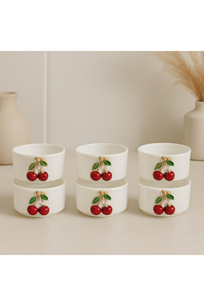 YzHome 6 Lı Beyaz Porselen Kiraz Sosluk Lokumluk Sunum Kasesi Mini Boy