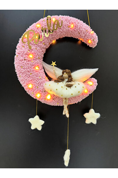 Gökçem hediyelik Ledli peri kızı bebek odası kapı süsü (sarı renk 3 aşama led )