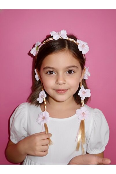 shop Kız Çocuk Örgü Saçlı Pembe Çiçekli Taç - Doğum Günü ve Kostüm Partisi Sa...