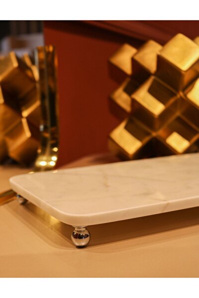 Gemboss صينية فضية من الرخام الطبيعي من فاراليهوم للعرض والديكور