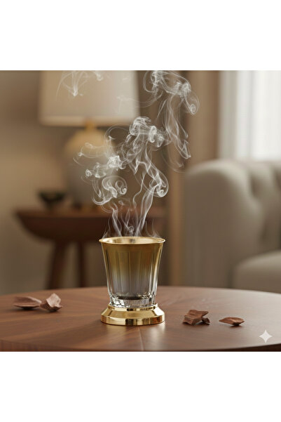 Dania مبخرة زجاجية بتصميم عصري مع قاعدة معدنية باللون الذهبي مقاس 9X11 سم