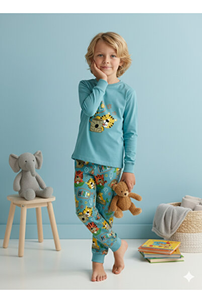 ROSAMİNA Set de pijamale Blue Dinosaur bumbac 100%