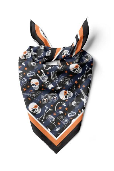 Modabutik C51 Kadın Mavi Siyah Kurukafa Desenli 50x50 Bandana HYL DG01554-22