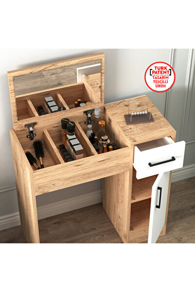 ARNETTİ İnci Çekmceli Dolaplı Aynalı Makyaj Masası, Atlantik Çam Beyaz - Inci