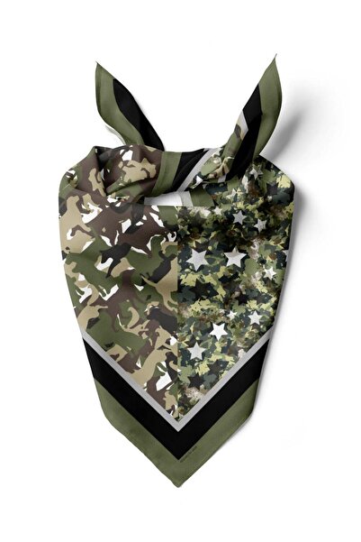 Modabutik G30 Kadın Haki Animals Desenli 50x50 Bandana Dg01449-22