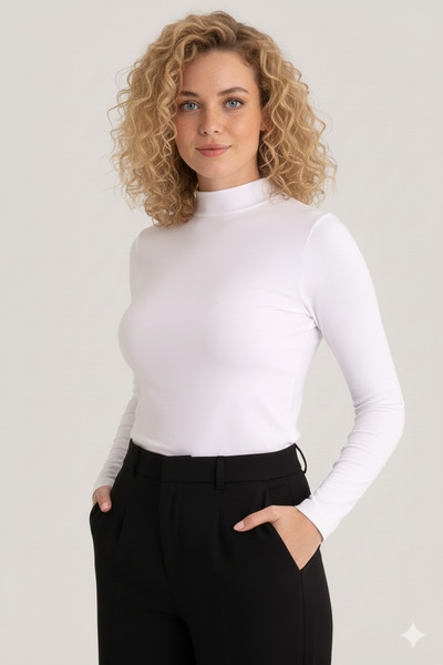 ZACHARIUZ Ecru Mock Neck Flexible Comfortable Daily Bodysuit