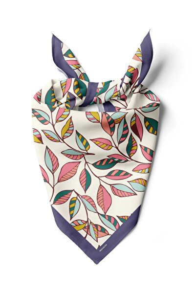 Modabutik Y49 Kadın Yaprak Desenli Bandana 50x50 Turuncu Beyaz Yeşil DG0452-22