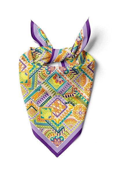 Modabutik B72 Kadın Lila Sweat Patch Desenli 50x50 Bandana HYL DG0643-22