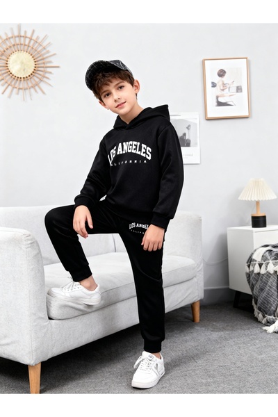 LAPS Kids Girls/Boys Black Los Angeles Printed Bottom Top Tracksuit Set, Rela...