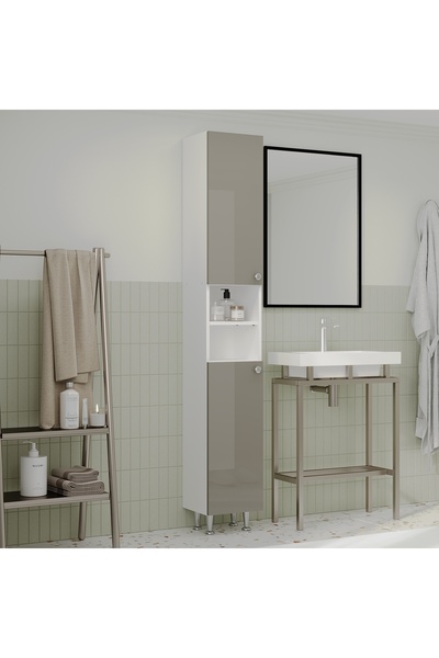 haaus.ro Soldat Bathroom Zaria, 2 Doors, Glossy Grey/White, MDF, L 30 x w 27 x H 190 cm