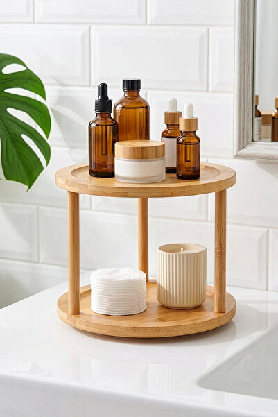Digithome Bambu 2 Katlı 360° Döner Standlı Banyo Düzenleyici ve Organizer Kahverengi – A/10 C1-1-289