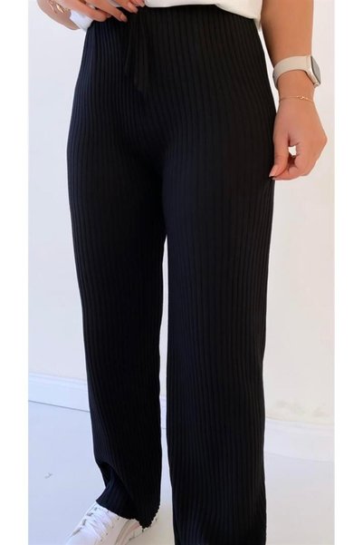 ipek collection 3'lü Füme - Camel- Siyah Kadın Fitilli Raporlu Pantolon & Eşofman, Gündelik Ev Giyim Pijama