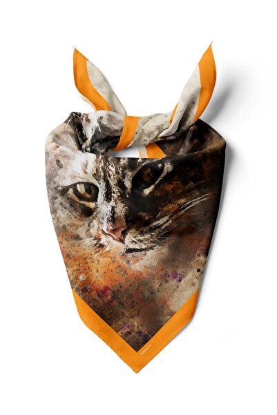 Modabutik E21 Kadın Kedi Desenli Bandana 50x50 Gri DG0295-22