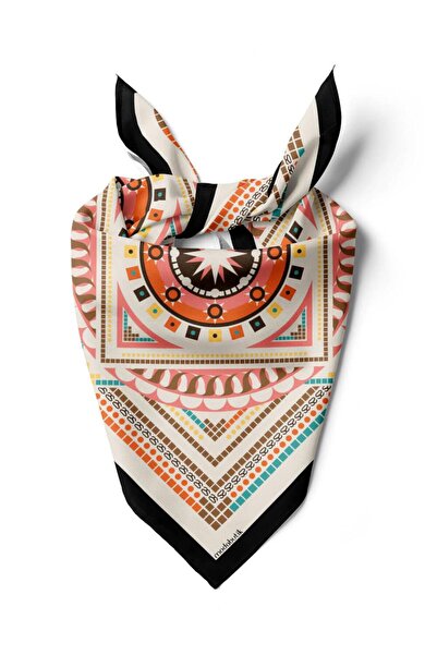 Modabutik G32 Kadın Pembe Turuncu Siyon Desenli 50x50 Bandana