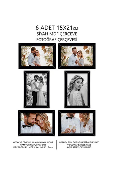 Genel Markalar 6 Adet 15x21 Siyah Çerçeve Seti 6 Adet (A5)15x21 - Ister Masay...