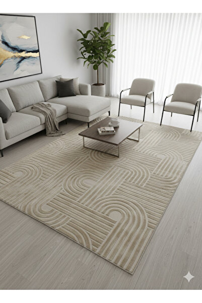 Yayla Home Modern Kabartmalı Desenli Halı - Minimal Geometrik Formlar İle Ta...