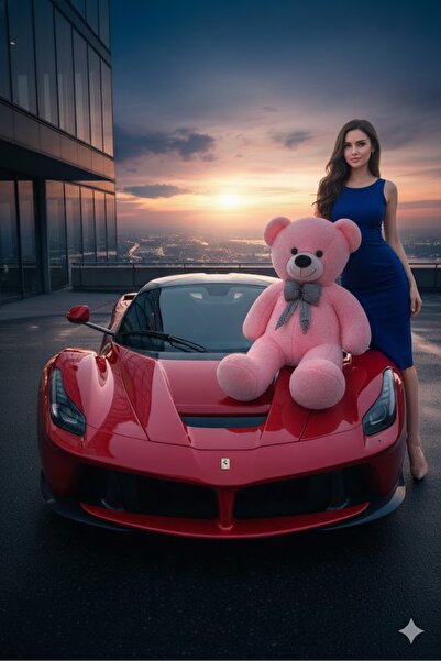 Pufline دمية دب قطيفة لطيفة بطول 80 سم، دب وردي اللون