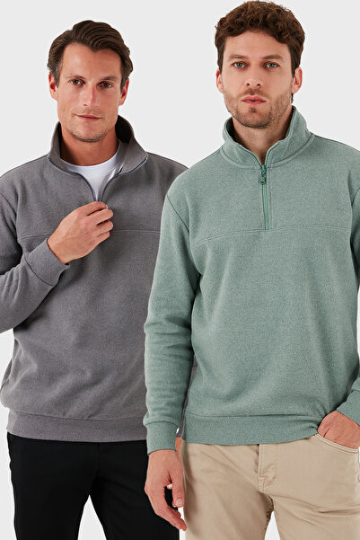 Buratti Cotton Regular Fit Half Zipper Stand Collar 2-Pack Sweater Men's Sweater 456112S2