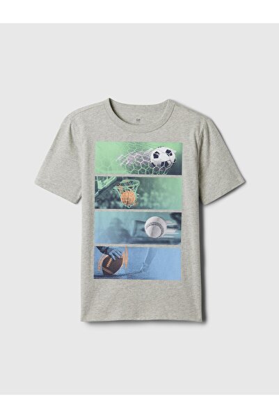 GAP Erkek Çocuk Gri Grafikli T-Shirt