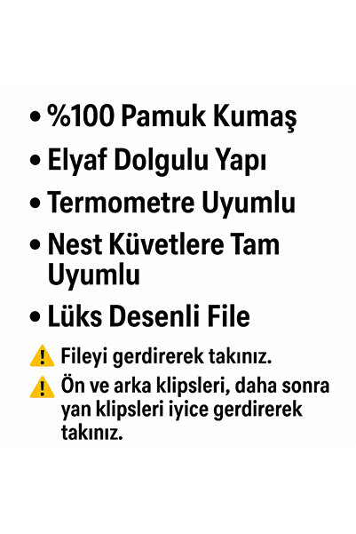 Zuu Baby Termotreli ve Nest Katlanır Küvete Uygun %100 Lüx Pamuk Kumaş File Elyaf Dolgulu