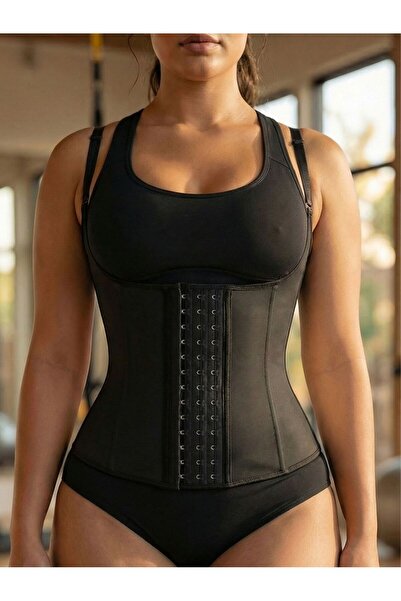 MİSTİRİK Trigoso Model Doğum Sonrası 4 Kademeli Sarkma Liposuction Sonrası Önleyici Askılı Latex Siyah Renk