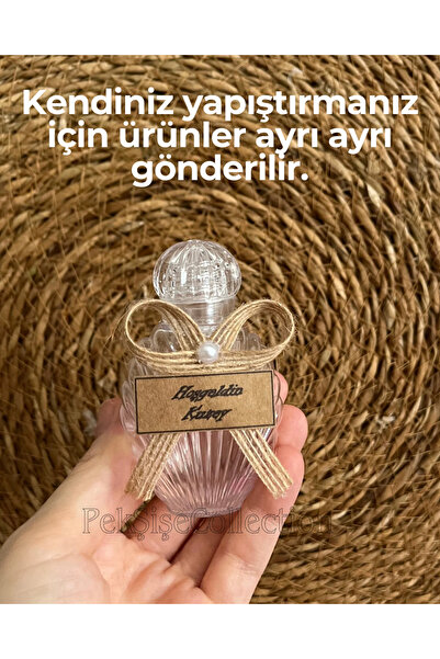 Pearl Star (40 ADET) Süslü İstiridye Boş Kolonya Şişesi Mika Plastik 40ml (Jüt Kurdele-İnci-Etiket-Tıpa-Kapak)